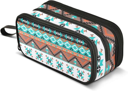 ZAZYXTJ Western Aztec Large Capacity Pencil Case 3 Compartment Pen Pouch Storage Canvas Makeup Bag for School Office Teen Girl Boy Men Women in Kuwait