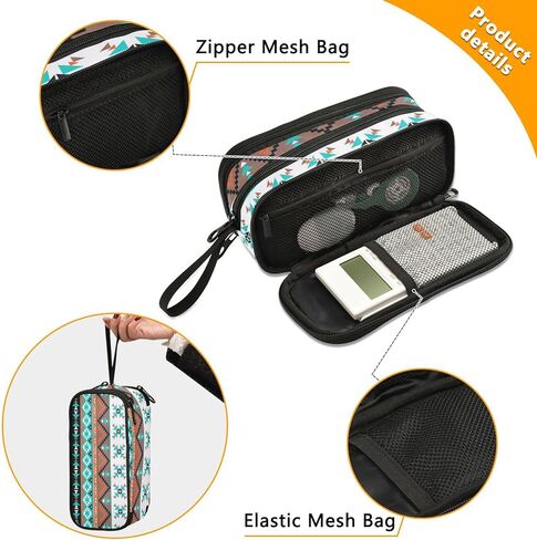 ZAZYXTJ Western Aztec Large Capacity Pencil Case 3 Compartment Pen Pouch Storage Canvas Makeup Bag for School Office Teen Girl Boy Men Women in Kuwait