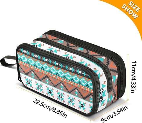 ZAZYXTJ Western Aztec Large Capacity Pencil Case 3 Compartment Pen Pouch Storage Canvas Makeup Bag for School Office Teen Girl Boy Men Women in Kuwait