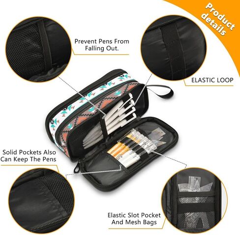 ZAZYXTJ Western Aztec Large Capacity Pencil Case 3 Compartment Pen Pouch Storage Canvas Makeup Bag for School Office Teen Girl Boy Men Women in Kuwait