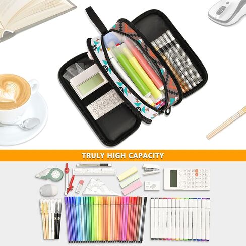 ZAZYXTJ Western Aztec Large Capacity Pencil Case 3 Compartment Pen Pouch Storage Canvas Makeup Bag for School Office Teen Girl Boy Men Women in Kuwait