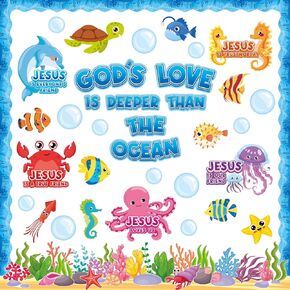 74 Pcs Under The Sea Bulletin Board Set Jesus Christian Classroom Decoration Ocean Creatures Bulletin Board Cutouts for Religious Sea Animal Classroom Sunday School Decoration