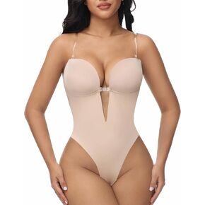 SHAPSHE Backless Shapewear Strapless Deep V Bodysuit for Women Tummy Control Built In Bra Low Back Body Shaper