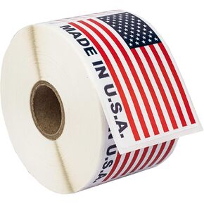 Made in USA Flag Pre-Printed Labels/Stickers 2" x 3", 500 Labels per roll, 2 Rolls