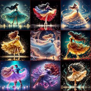 KEYRANKE 12 Pack Diamond Painting Kits for Adults 5D DIY Princess Diamond Art Kit Paint with Round Full Drill Diamonds for Beginners Gem Paintings Art for Home Wall Decor Gifts(12X12 Inch)