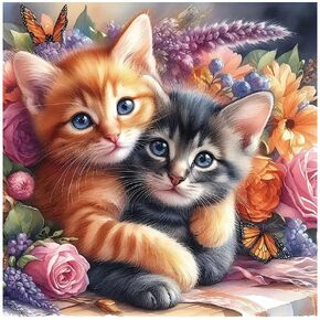 Kulvci Diamond Art Painting Kits for Adults Cat, Diamond Art Kits for Beginners, 5D DIY Full Drill Gem Craft for Home Decor Gift 12x12inch