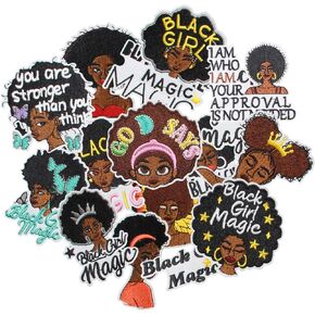 16PCS Black Girl Magic Iron on Patches, Cool Afro Girl Embroidered Repair Patches for Clothes, Custom Queen Applique for Hats, Jeans, Jackets, Bags, Backpacks, Dress, Shoes