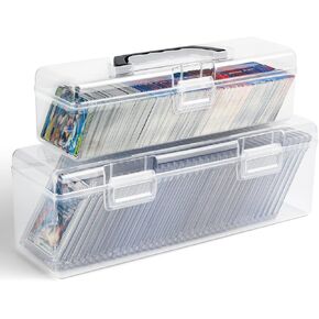 HOXHA Trading Card Storage Box 2 Pack Large & Small Holder Cases for Toploader & Standard Cards, Durable Organizer with 1300+ Capacity, Perfect for Card Collectors