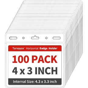 250 Pack Horizontal Clear ID Badge Holder, 4x3 Inch Plastic Name Tag Badge Holders, Card Protector Cover, Quick Load and Remove No Zipper Sleeve for Lanyard