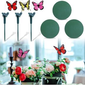 3pcs Solar Flying Butterfly Centerppes 3pcs Round Floral Foam Block Stet Solar Butterfly Stake Decor