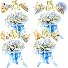16PCS Classic Winnie Centerpieces - Baby Shower Decorations, Oh Baby Table Toppers, Winnie Centerpiece Sticks for Birthday Party Supplies