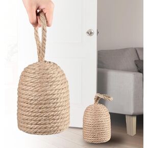 2 Pcs Decorative Door Stoppers Natural 5.4lb Heavy Door Stop with Handle Weighted Doorstop Indoor Farmhouse Jammer Blocker Keeps Open Bookend 4.72 ''d x 11.4''h (Wicker Jute)