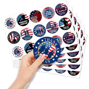 Pack 90 Pcs Veterans Day Military America Stickers for Party Favors Retirement Thank You Labels Celebrating Supplies Cute Aesthetic Sticker Round Waterproof Vinyl Decals Bulk