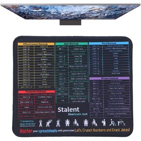 Mouse Pad for Excel/Word/PowerPoint/Windows Shortcuts, 11.8"x9.8" Portable Shortcut-Integrated Mousepad, Small Excel Cheat Sheet Desk Mat, for Office Gaming, Stitched Edge, Non-Slip