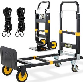 New 3-in-1 Convertible Hand Truck Dolly 500lb, Folding Hand Dolly Heavy Duty with Rubber Brake-Wheels, Anti-Slip Strip and 2 Elastic Ropes