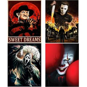 WEUOPG 4 Pack Halloween Diamond Painting Kits for Adults, Horror Diamond Art Kits for Beginner, Full Drill Diamond Art Paint with 5D Round Diamonds, DIY Gem Painting Kit for Home Wall Decor 12x16inch