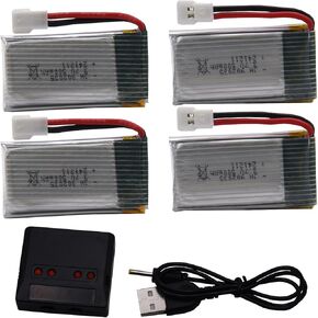 Blomiky 4 Pack 3.7V 500mAh 1.85Wh 25C MX2..0 Plug Lipo Battery and Charger Suitable for Syma X5C X5 RC Quadcopter Drone and Some Remote Control Aircraft Sharks / 3.7V 500mAh *4