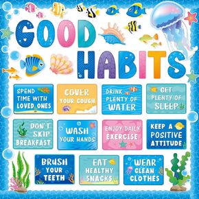 Ctosree 60 Pcs Boho Healthy Bulletin Board Decorations Set Healthy Habits Poster Rainbow Flower Good Habits Cutouts for Teacher Classroom School Office Chalkboard Wall Supply