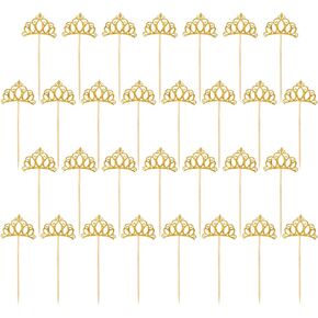 48Pcs Gold Princess Crown Cupcake Toppers Glitter Queen Cake Picks Cupcake Insert for Queen Princess Theme Wedding Shower Birthday Party Cake Decorations Supplies