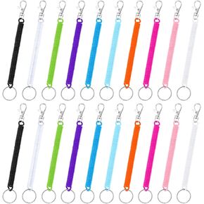 cobee 20pcs Spiral Retractable Spring Coil Keychains, Theftproof Coiled Lanyard with Metal Lobster Clasp Safety Bracelet Stretch Rope for Wallet, Cellphone, Keys, 10 Colors
