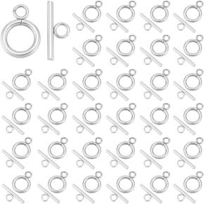 UNICRAFTALE 30Sets 304 Stainless Steel Toggle Clasps OT Clasp Connectors Textured Ring TQ Bar and Ring Clasps Metal End Clasp T Bar Closure for Jewelry Making Hole 3mm