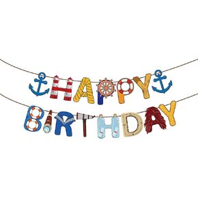 Nautical Happy Birthday Banner-Nautical Party Decorations-Birthday Party Bunting Banner