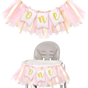 1st Birthday Girl Highchair Banner First Birthday High Chair Banner Girl 1st Birthday Banner Pink 1st Highchair Garland Decoration One Year Old Birthday Party Decorations Photo Props for Girls