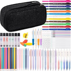 78 PCS Writing & Drawing Set with Cute Pen Case, 12 Pastel No Bleed Highlighters, 16 Gel Pens (Colored And Black) 10 Mechanical Pencils Set 0.5 0.7 & 2.0mm Office Back to School Supplies Stationary