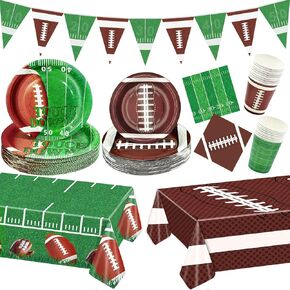 123 Pcs Football Birthday Party Decorations Serve 30, Football Plates Napkins Cups Tablecloth Banner Football Disposable Dinnerware Set for Football Game Day Tailgate Party Decorations Supplies