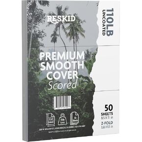 White Scored Cardstock, 110lb, 8.5 x 11 inches Z-Fold to 3.66 x 8.5 inches, Heavy Weight Cover Stock, 50 Sheets