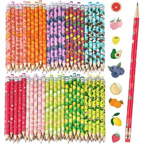 Kosiz 400 Pcs Assortment Colorful Fun Pencils Pre Sharpened Wooden Pencil with Back to School 10 Fruit Styles Pen Novelty Kids School Supplies Student Reward Stationery Party Favors