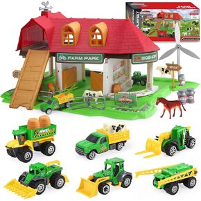 Oriate Toy Barn House with Tractor & Animal Farm, 1 64 Diecast Tractors Toys for Kids 3-5 4-6, Big Red Farm Barn Toys Playset for Kid 3-8, Holiday Birthday Gifts Boys Girls Children Toy