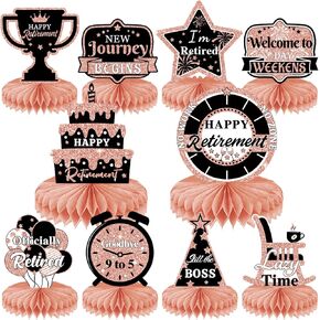 10PCS Honeycomb Centerpieces Rose Gold Retirement Table Decorations for Happy Retirement Party Supplies