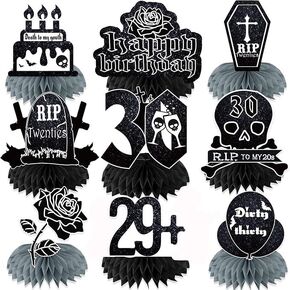 Death to My 20s Decorations Honeycomb Centerpieces, Rip to My 20s Birthday Party Decoration Include 9pcs Funeral for My Youth 30th Birthday Party Honeycomb Centerpieces for Table Decor