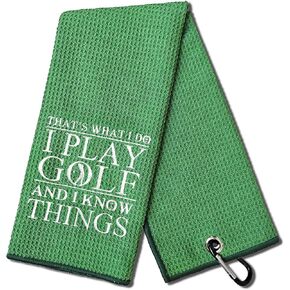 DYJYBMY That's What I Do I Play Golf and I Know Things Golf Towel, Embroidered Black Golf Towels for Golf Bags with Clip, Golf Gift for Men, Birthday Gifts for Golf Fan, Retired Gifts for Coworker in Kuwait