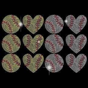 SUPERDANT Heart Shaped Baseball Rhinestones Transfer Stickers Softball Bling Decals T-Shirt Crystal Heat Transfer Hot Fix Stickers Sport Theme Diamond Decals Gifts for Baseball Lovers