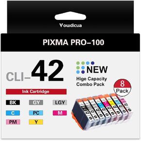 CLI-42 Ink Cartridges High Capacity Compatible CLI 42 Ink Cartridges Replacement for Canon PIXMA PRO-100 Printer, 8-Pack(BK/C/M/Y/PM/PC/GY/LGY)