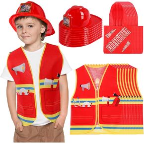 Geyoga 24 Pieces Firefighter Costume Set Including 8 Firefighter Hats 8 Vests and 8 Tote Bags Fireman Themed Party Supplies Costume for Kids Boys and Girls Birthday Halloween Dress Party Supplies