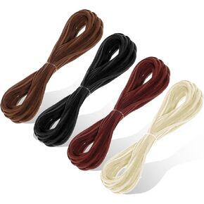 cobee 4 Pcs Leather Cord Leather Strings, 5.5 Yard Leather Shoe Laces Leather Necklace Cord, Flat Jewelry String Necklace String for Jewelry Making, Bracelet, Beading and DIY Crafts