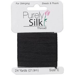 Purely Silk Simply Silk Beading Thread Cord Size E Black 0.013 Inch 0.33mm 24 Yards Card for Stringing Weaving Knotting Kumihimo
