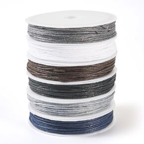 Beadthoven 6 Rolls 1mm Waxed Cotton Cord Mixed Color Waxed Beading String Bracelet Thread Bracelet Cords Rope for Jewelry Making Necklace Macrame DIY Crafts Black White