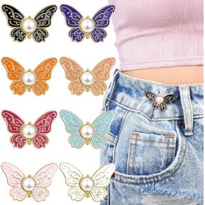 Pant Waist Tightener Butterfly, 8 Set Butterfly Jean Buttons Pins 8 Colors Detachable Waist Buckle Extender Buckle Clips for Loose Pants Skirts Jeans
