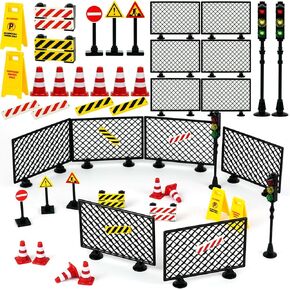 City Road Signs Bricks Accessories, Construction Site Street Signs, Mini Traffic Cones & Crosswalk Signal Toys for Kids Building Blocks Toys for Boys