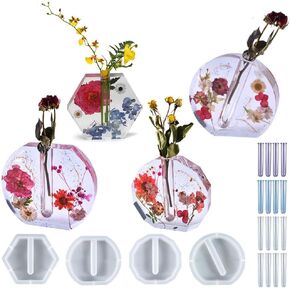 Flower Vase Resin Molds Silicone,2 Vase Molds + 4 Flower Arrangement Tubes,for Inserting Fresh Flowers and Cultivating Plants,DIY Silicone molds for epoxy Resin vase， Vases Home Decor (C (Purple))