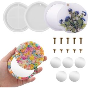 Makeup Mirror Resin Mold Kit, Compact Mirror Resin Mold with 5Pcs Acrylic Mirror Pocket Silicone Molds for Epoxy Resin Craft DIY