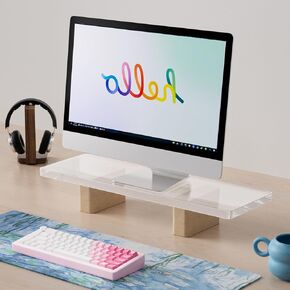 Acrylic Monitor Stand Riser, Premium Large Clear Monitor Riser 19.6 inch, Sturdy Wood Computer Stand Office Desk Accessories, Desk Organizer Riser for Laptop Printer Computer TV