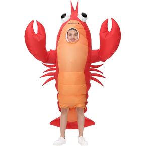 Inflatable Costume Lobster for Kids, Funny Halloween Lobster Blow Up Costume Crawfish Costume with Huge Pincers for Boys Girls Cosplay Party