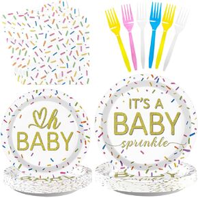 96 Pcs Sprinkle Baby Shower Decorations Tableware IT’S A Baby Sprinkle Party Plates Rainbow Confetti Sprinkle Baby Shower Party Supplies for Boys Girls Gender Reveal Party Favors Serves 24