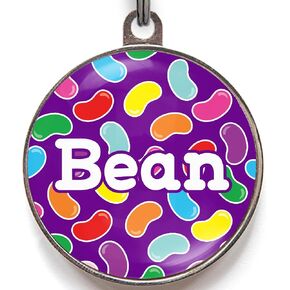 Bean Dog Tag – Add Any Name on Front & Custom Text on Back – 36 Color Options – Personalized Metal Tag for Dogs & Cats – Double-Sided, Lightweight, Scratch-Resistant – 2 Sizes – Candy-Inspired Design