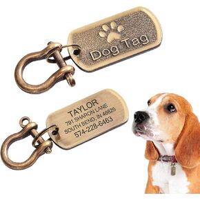 Sturdy Personalized Dog Tags - Custom Dog Name Tags with Laser Engraving, Easy to Read Pet ID Tags in Thick Brass